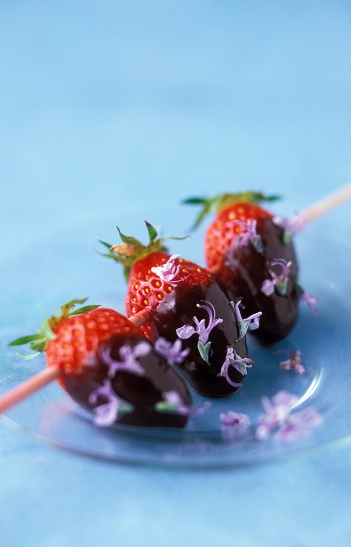 Strawberry and chocolate skewer with rosemary