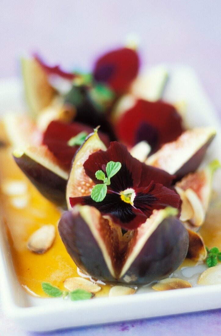 Figs with honey and pansies