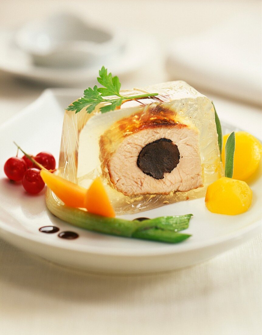 Pork filet mignon with truffles in aspic terrine