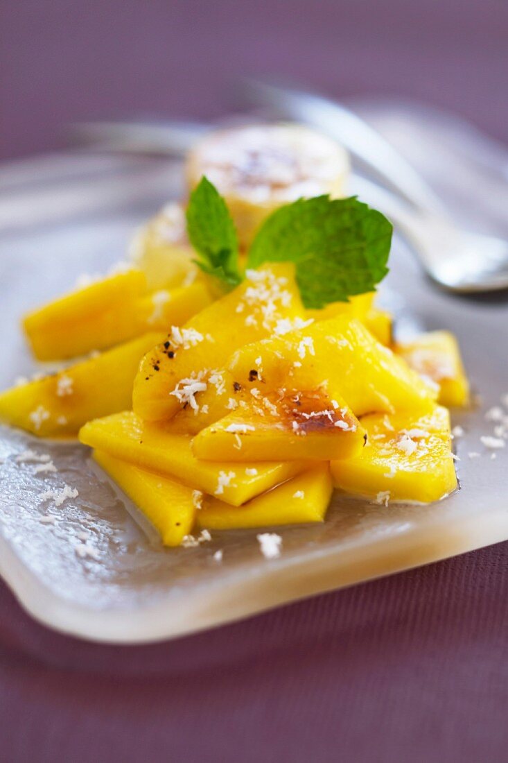 Banana,coconut and mango gratin