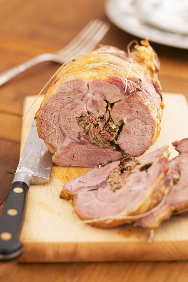 Roast stuffed shoulder of lamb