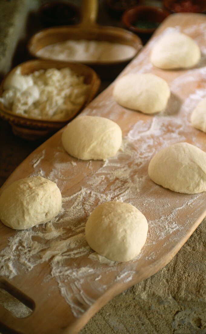 Balls of pizza dough