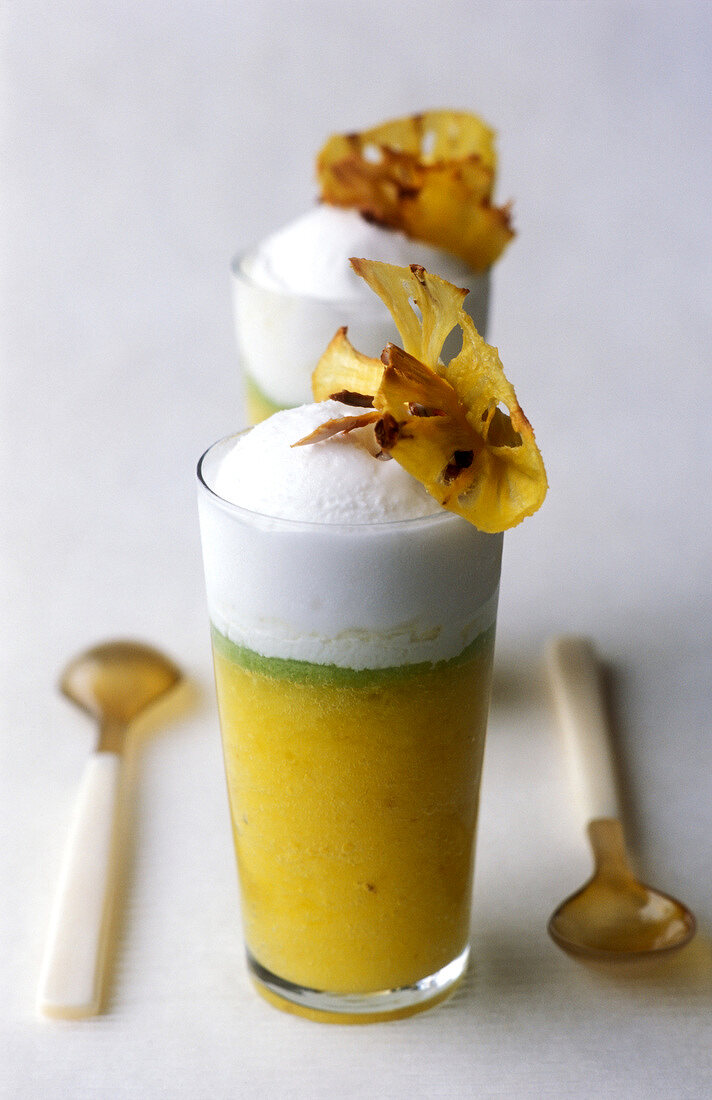 pineapple, kiwi and coconut mousse