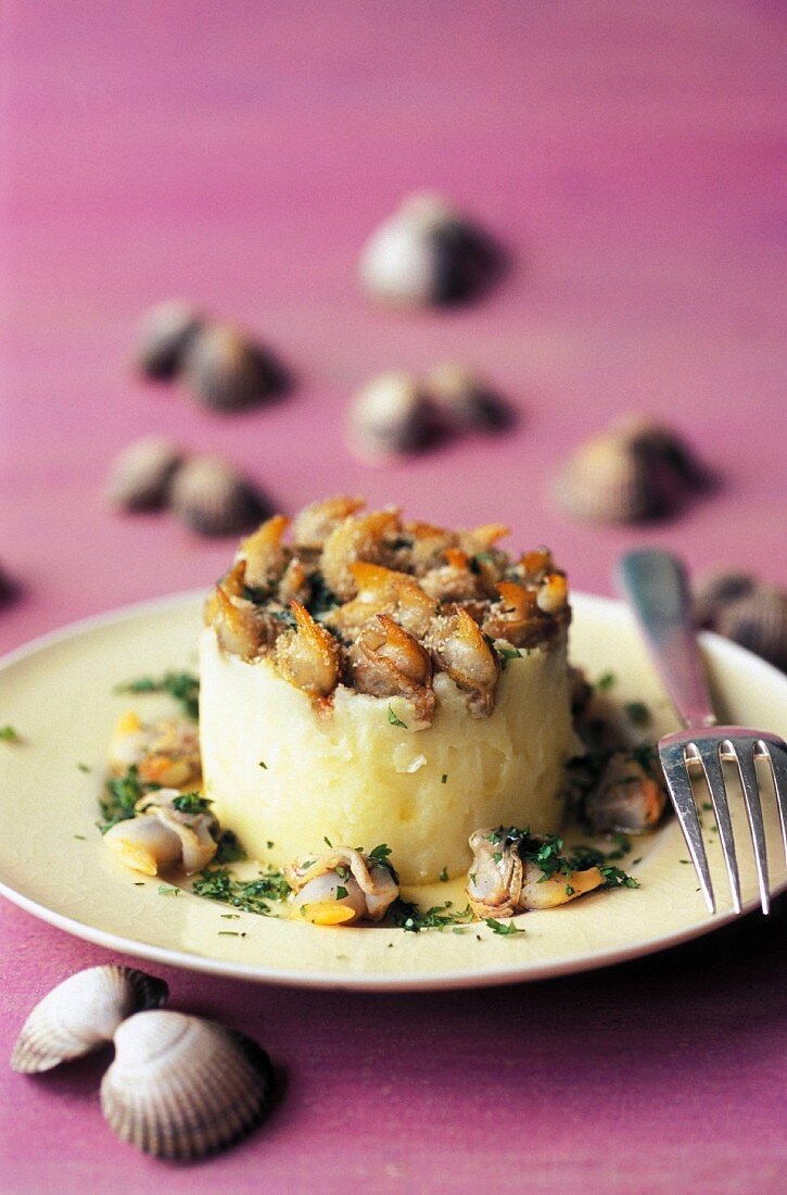 Potato timbale with cockles