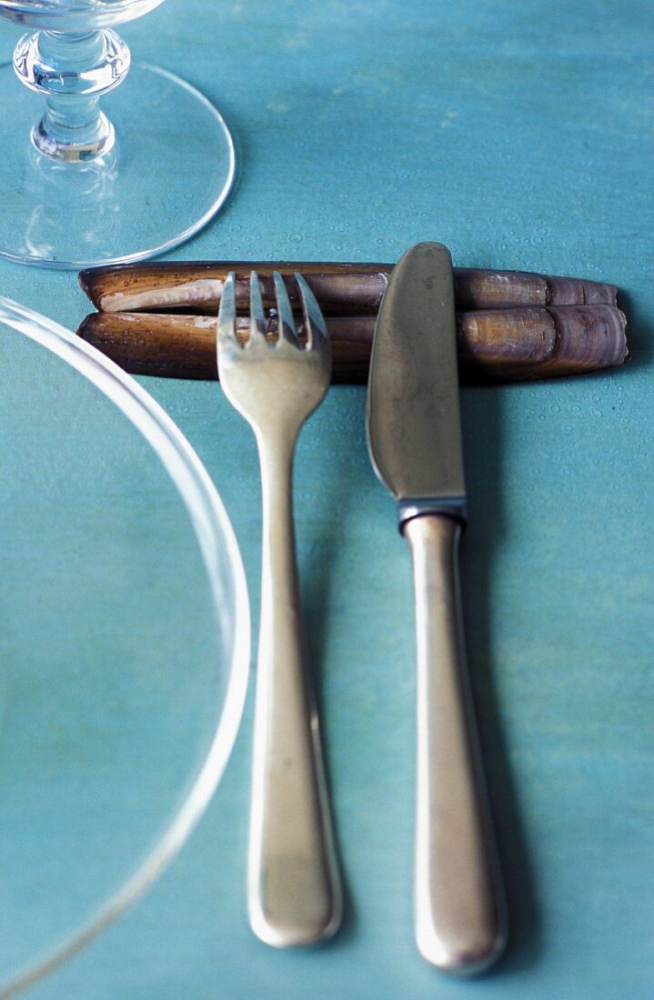 A razor clam and a cutlery rest