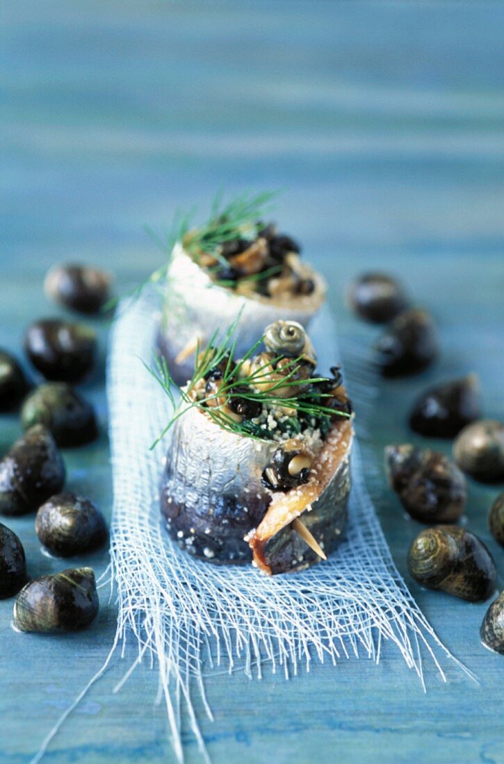 Sardine rolls with snails