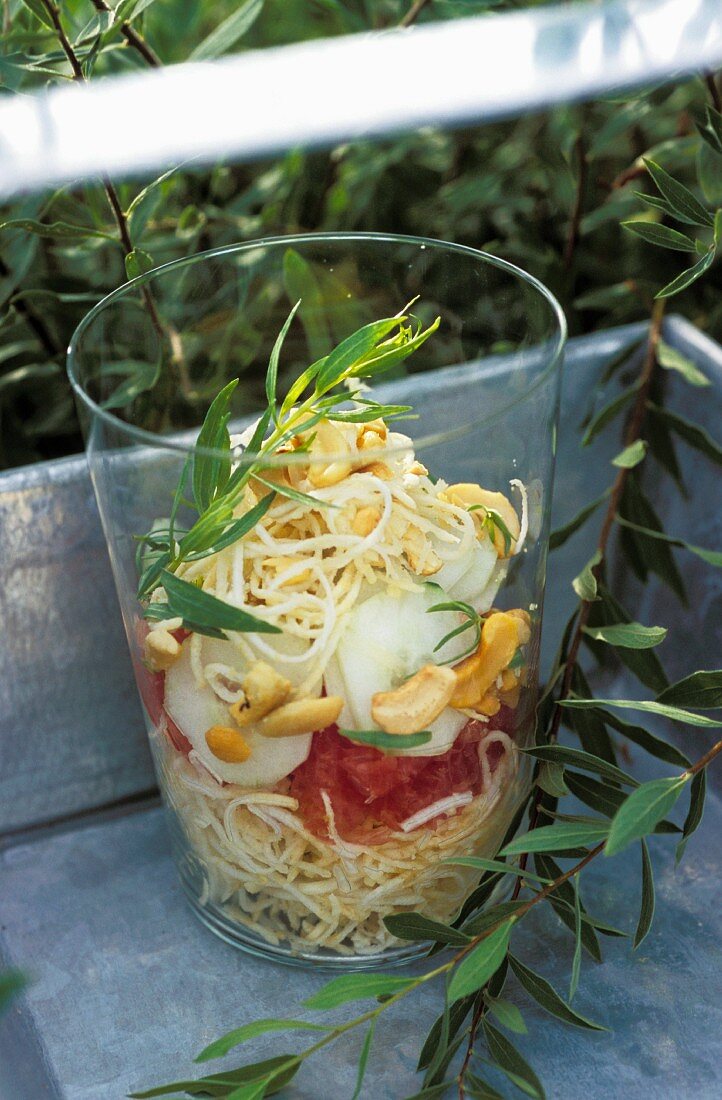 Verrine of celery with cucumber,tomatoes and cashew nuts
