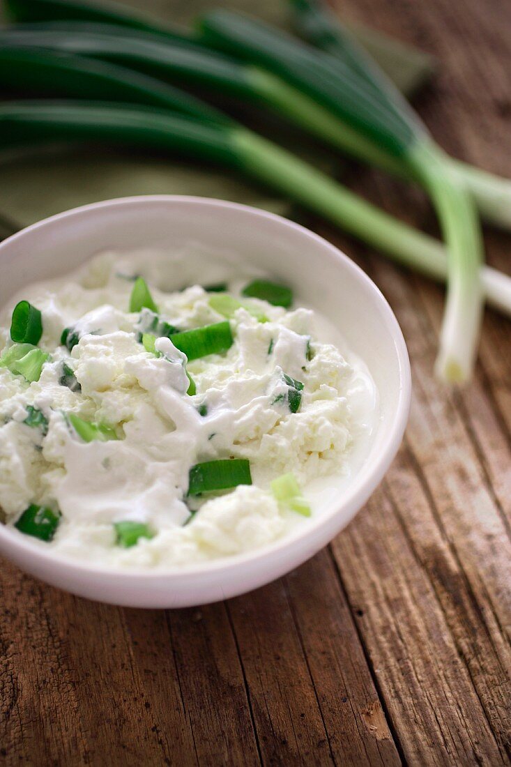 Creamy whipped cream cheese with spring onions