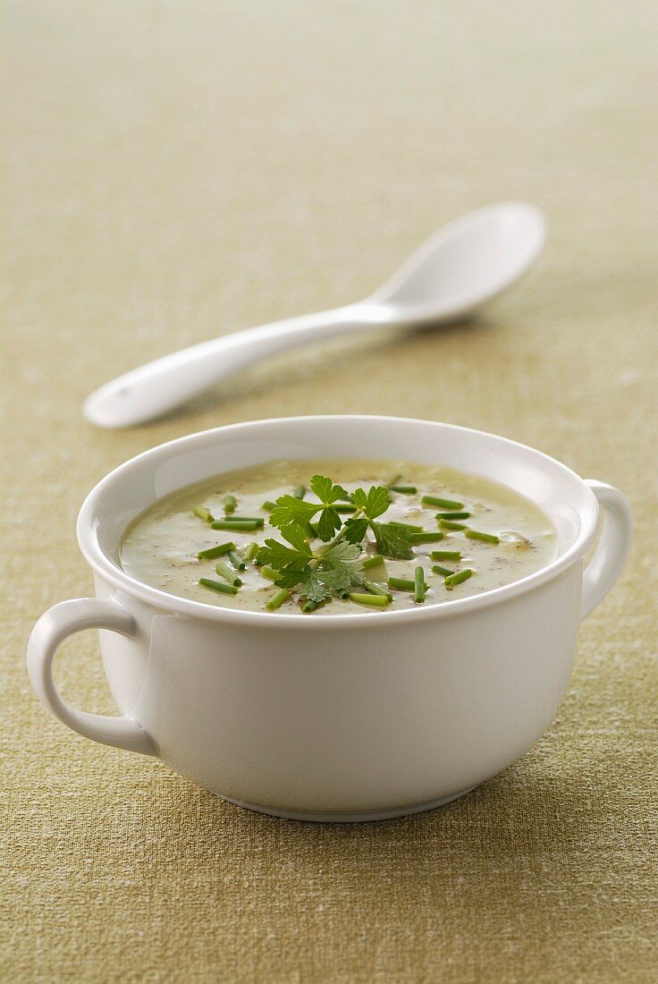 Cream of leek and herb soup with soy milk