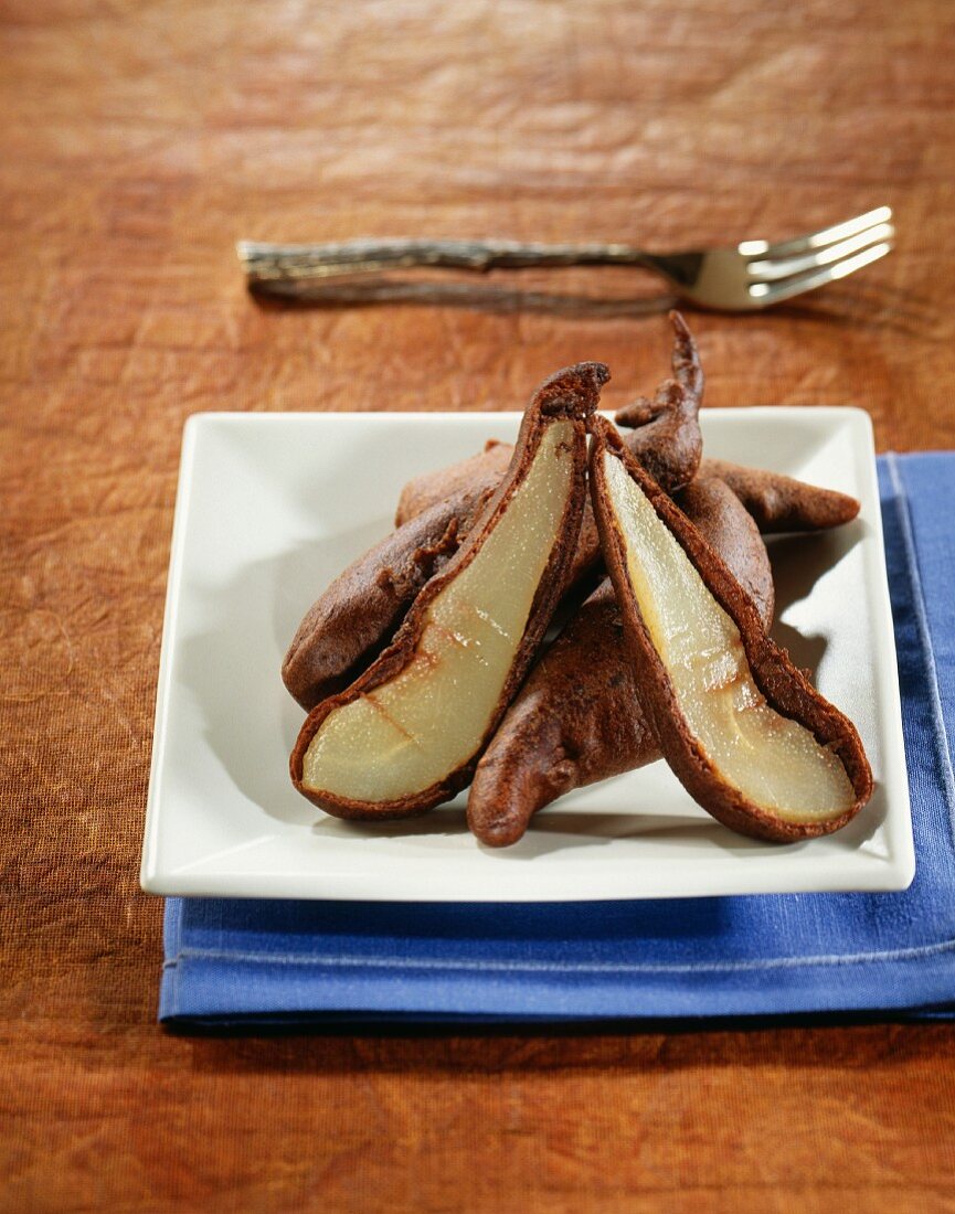 Pear beignets with chocolate