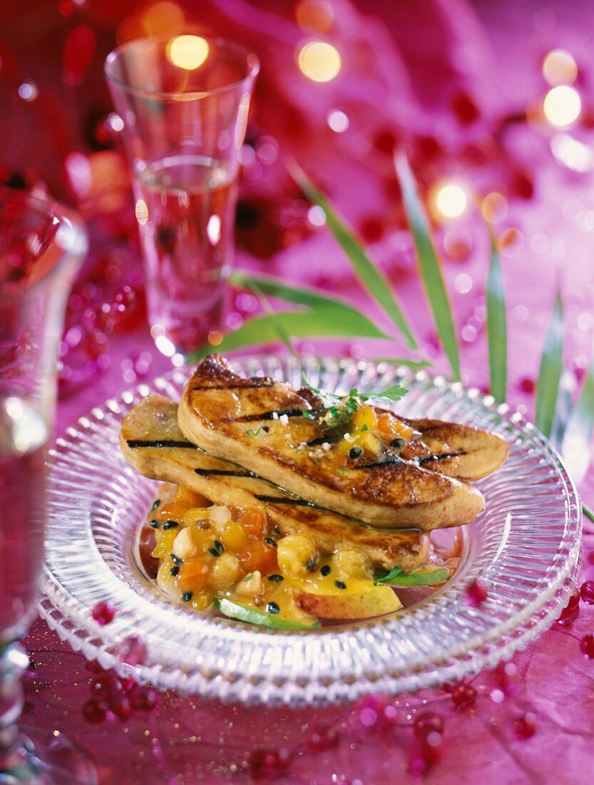 Grilled foie gras with exotic fruit chutney