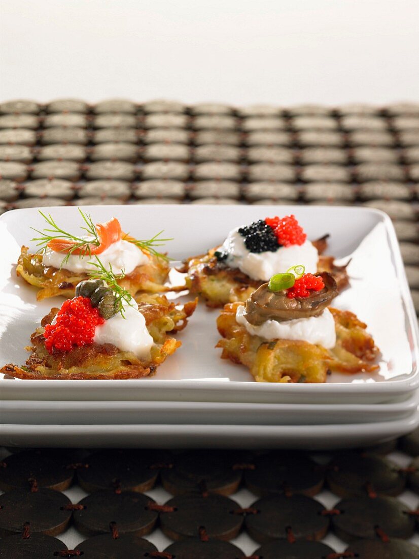 Mini potato fritters as appetisers