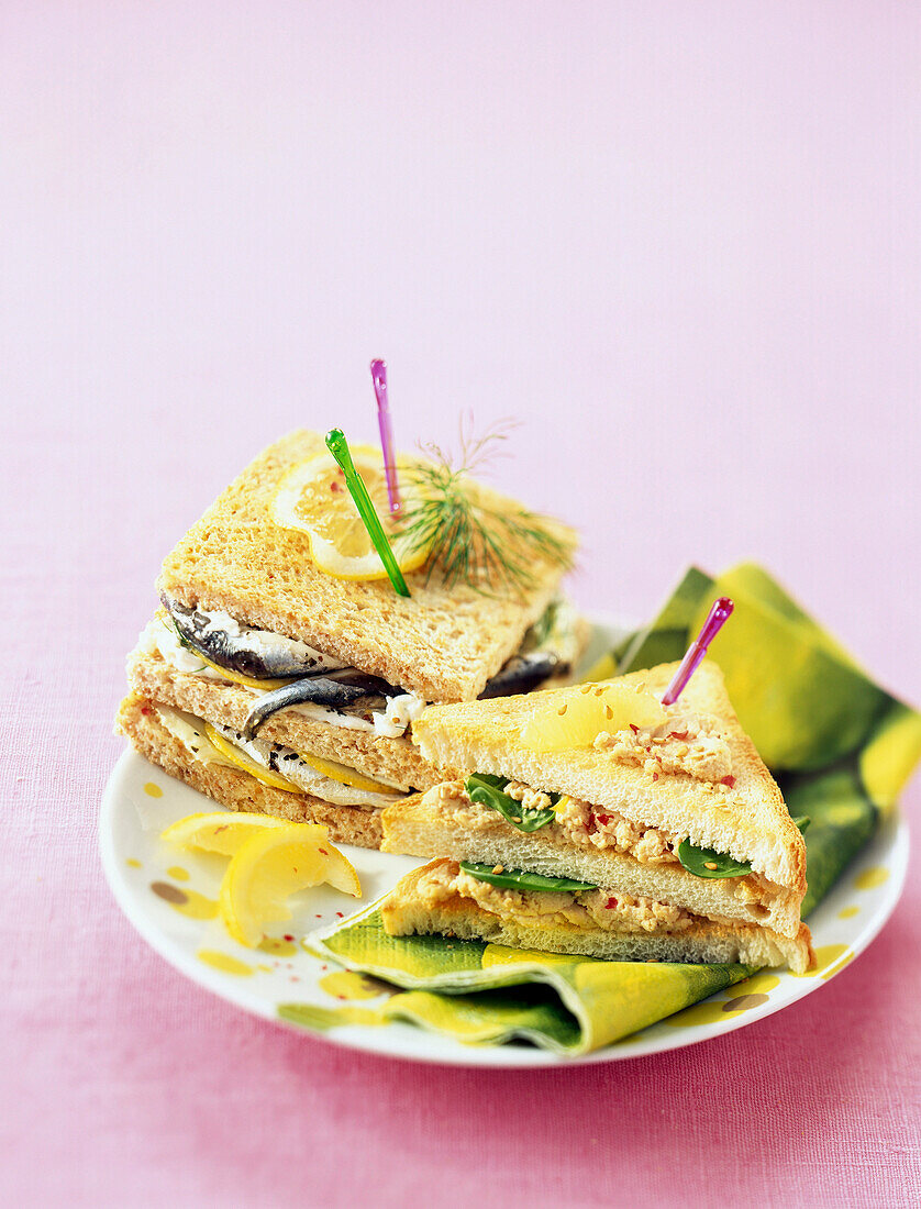 Sardine club sandwich and riviera club sandwich