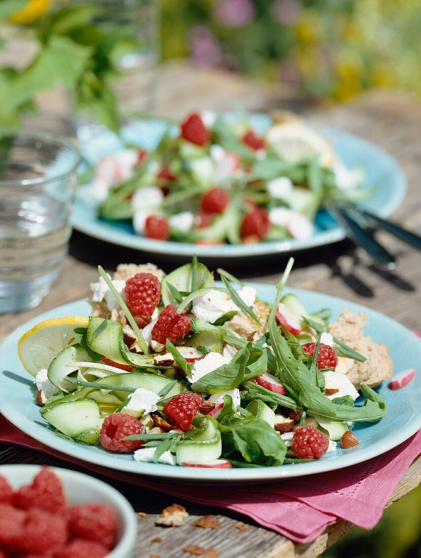 Summer salad with raspberries