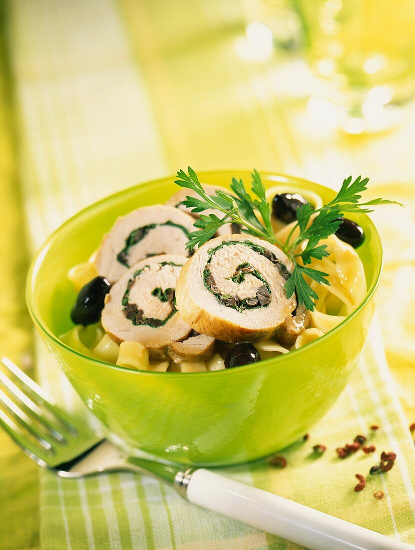 Mini turkey rolls filled with olives