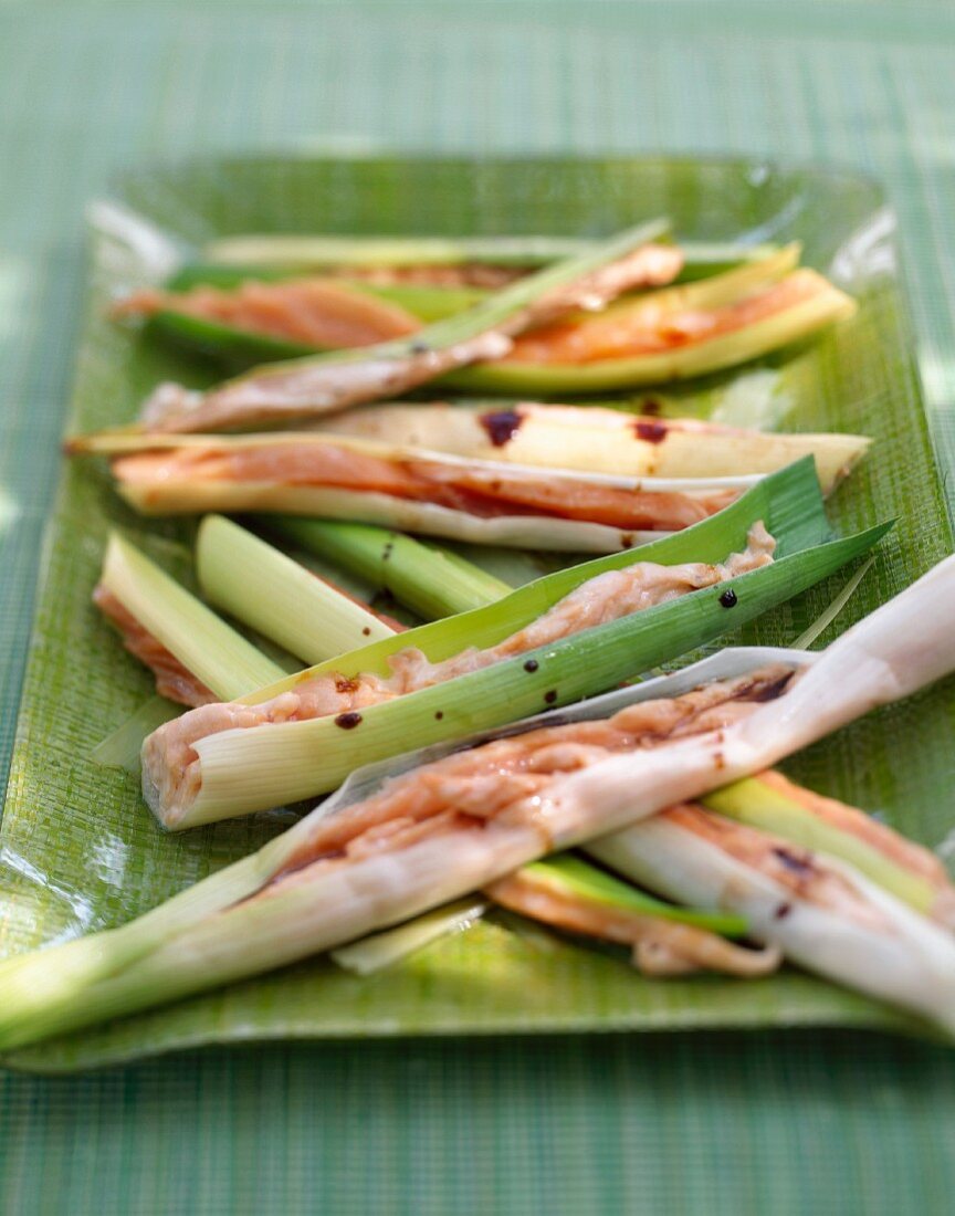 Stuffed leek with salmon