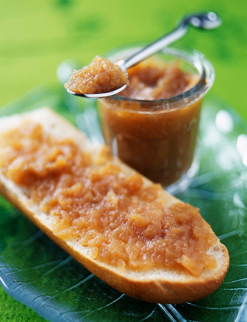 Apple,caramel and maple syrup jam on a slice of bread