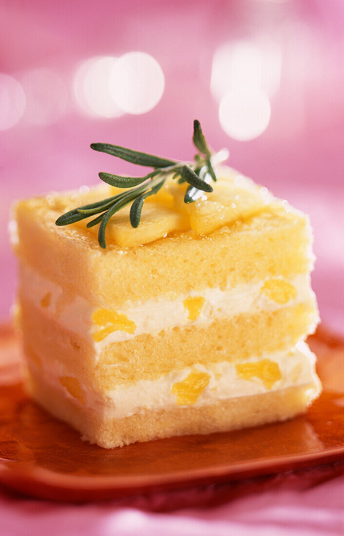 Vanilla and confit pineapple Entremet with rosemary