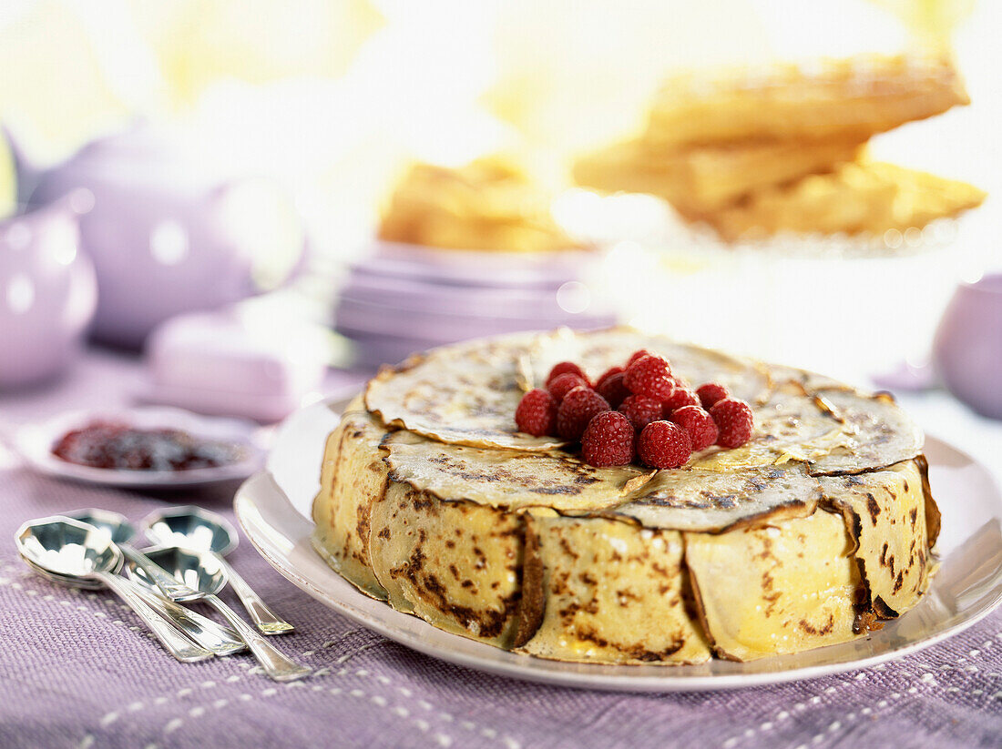 pancake and raspberry cake