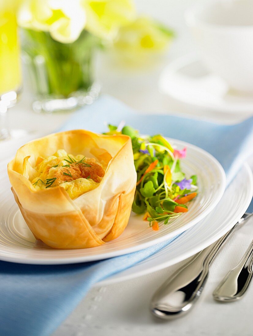 Soufflé in a filo pastry basket