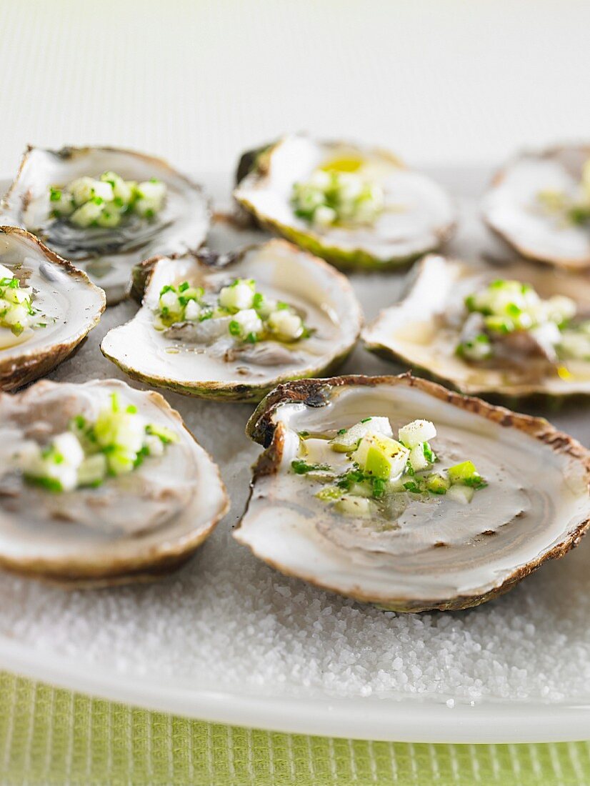 Oysters with apples and chives