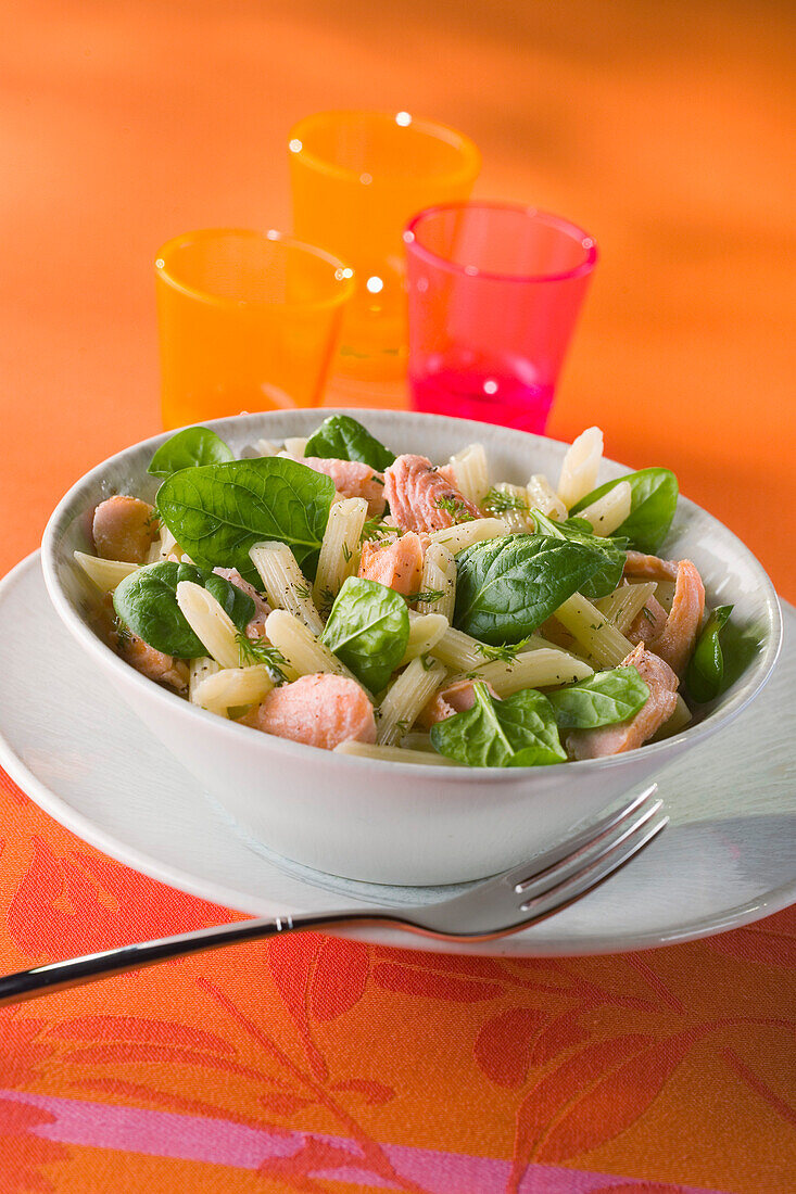 Penne salad with smoked trout