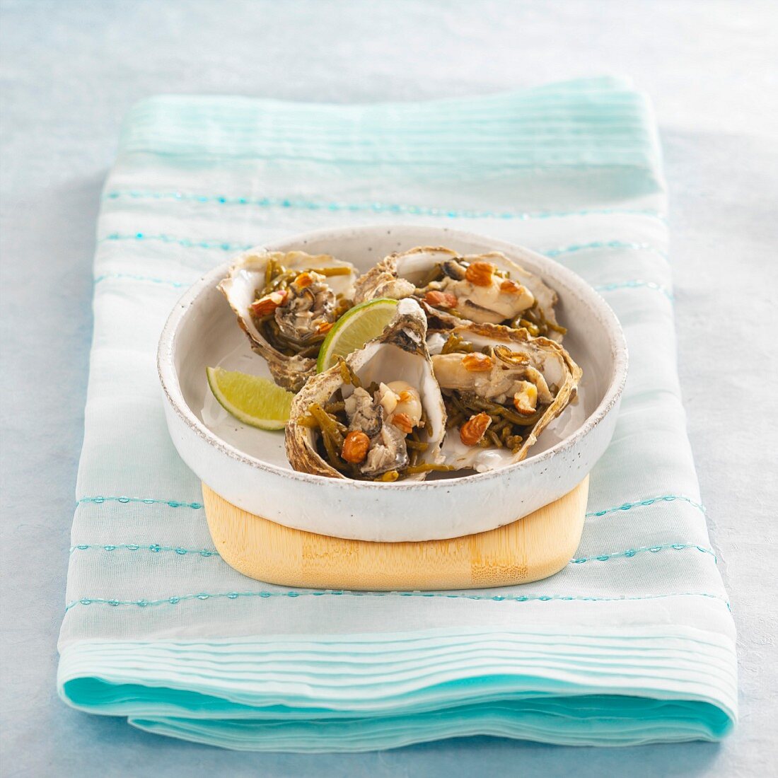 Oysters with glasswort and hazelnuts