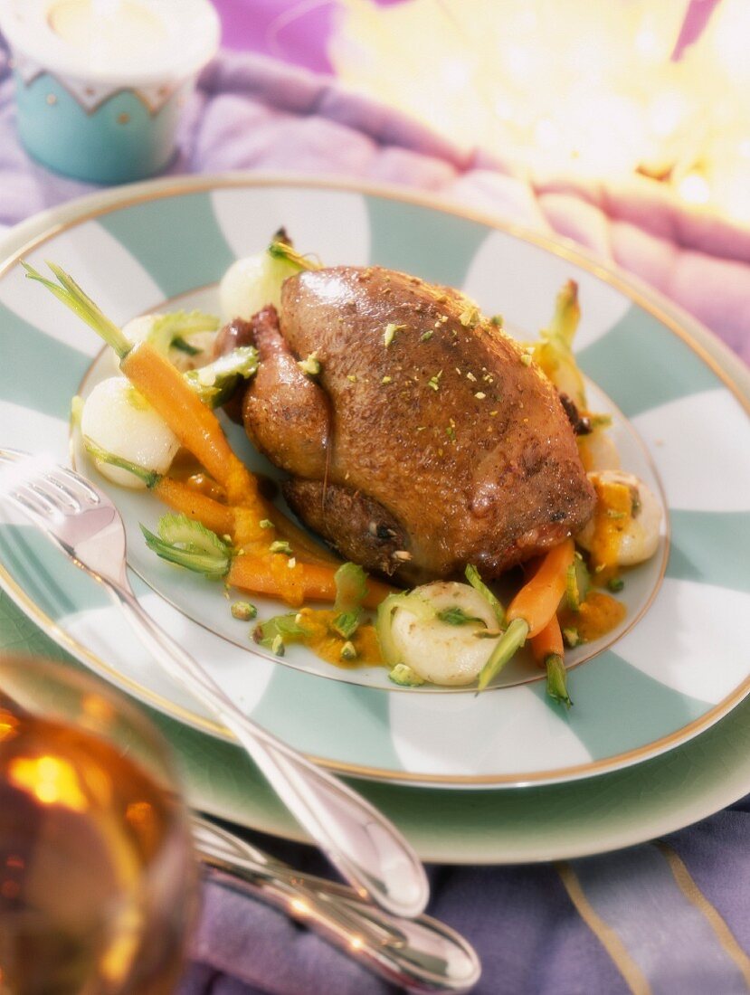 Roast pigeon with pistachio nuts