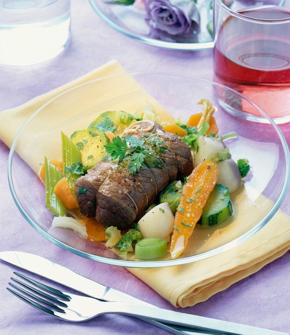 Roast duck breast with vegetables