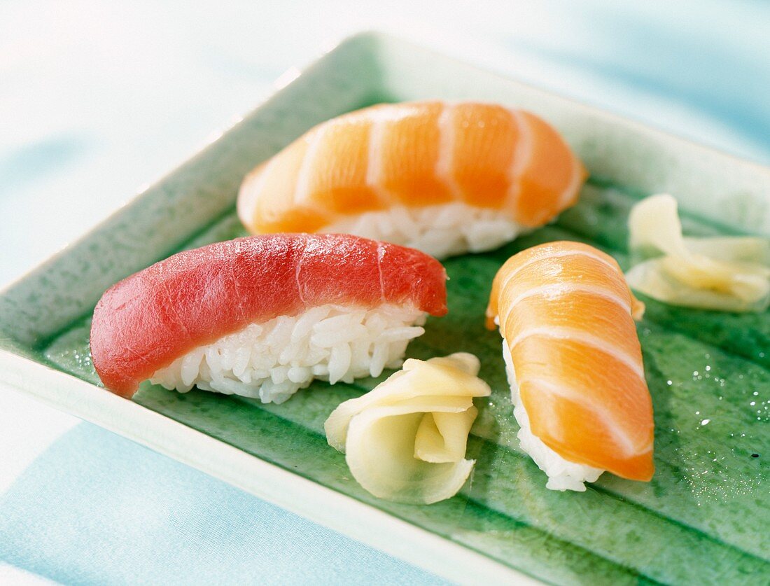 Sushi with red tuna and salmon