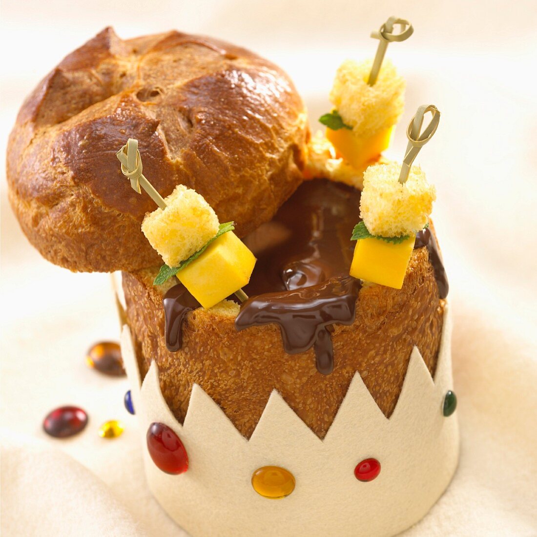 A brioche surprise filled with chocolate and mangoes