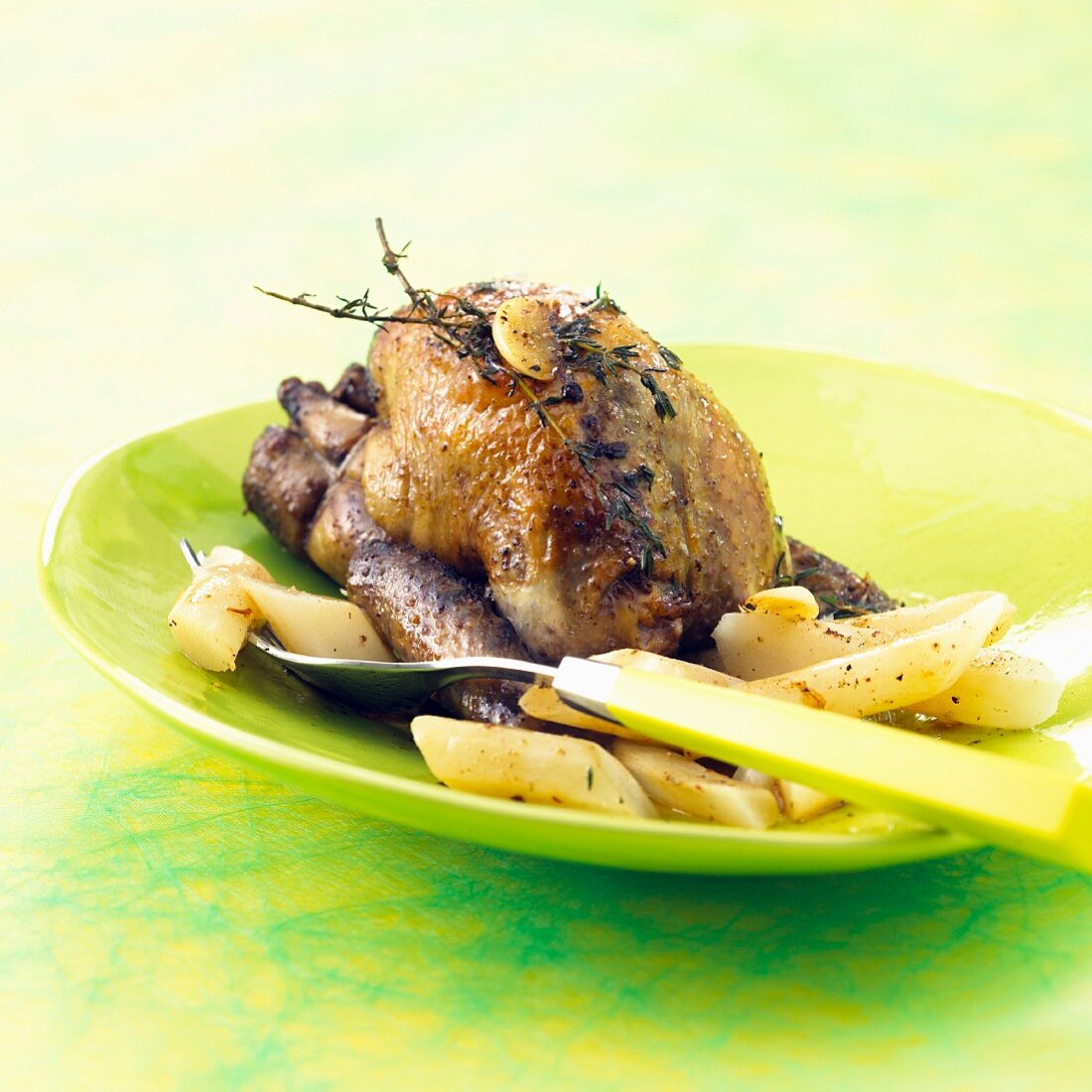 Roasted pigeon with black salsify