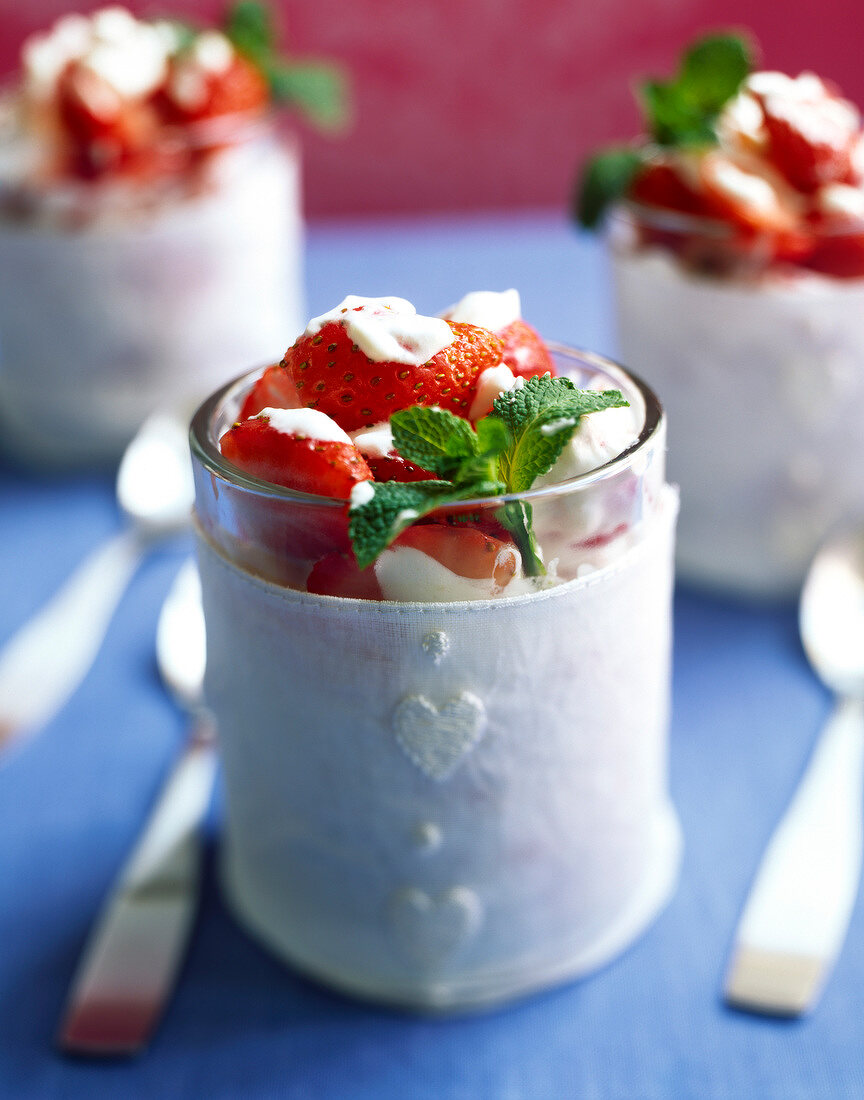 Iced glass of strawberries