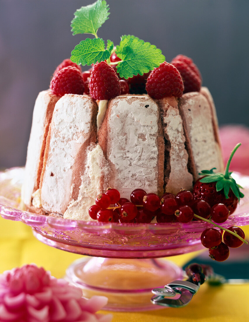 Rosa Löffelbiskuit-Charlotte mit roten Beeren