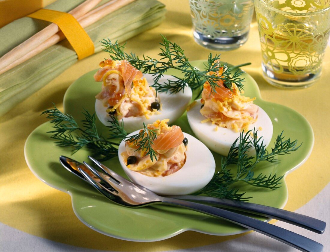 Egg filled with creamed trout