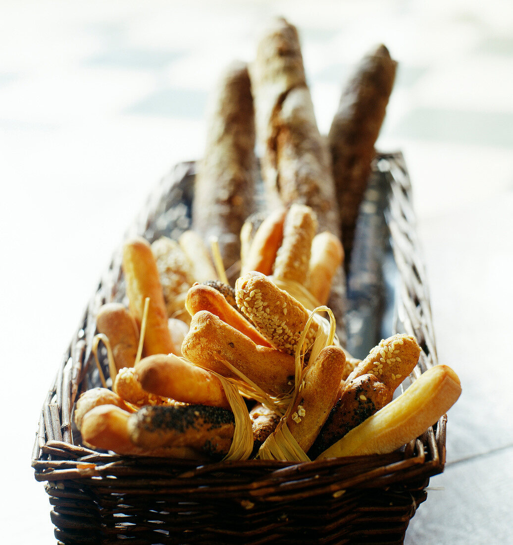 Basket of Baguettes and granary bread