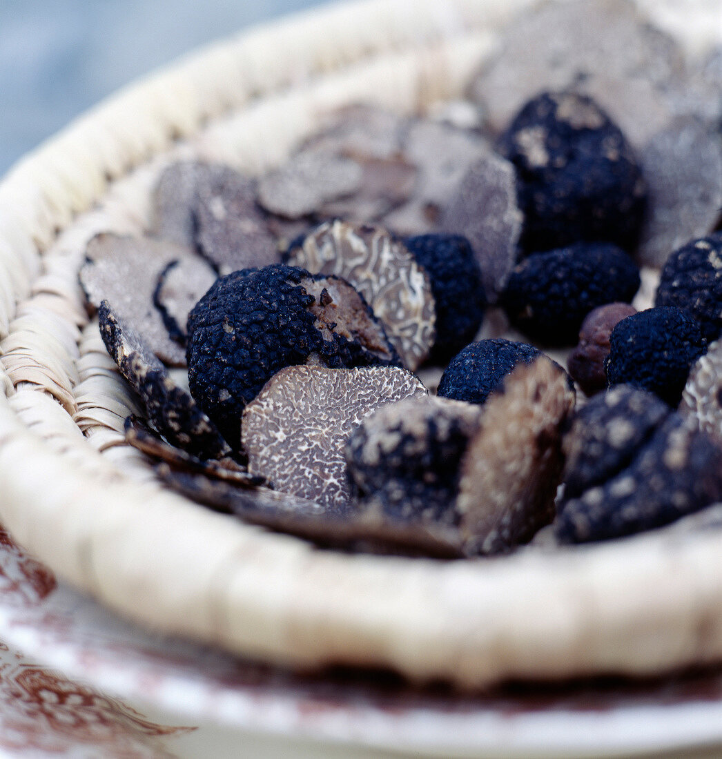 Basket of sliced truffles