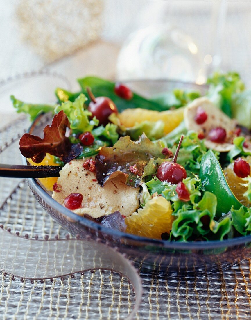 Chicken salad with citrus fruit and summer fruit