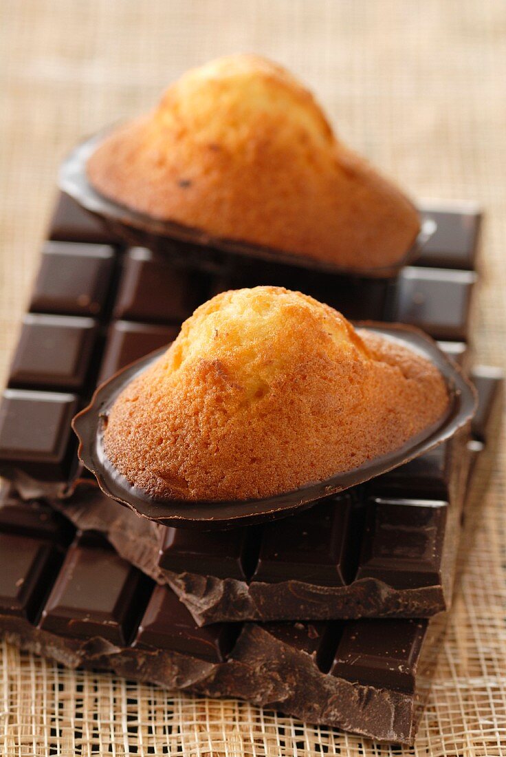 Madeleines coated with chocolate