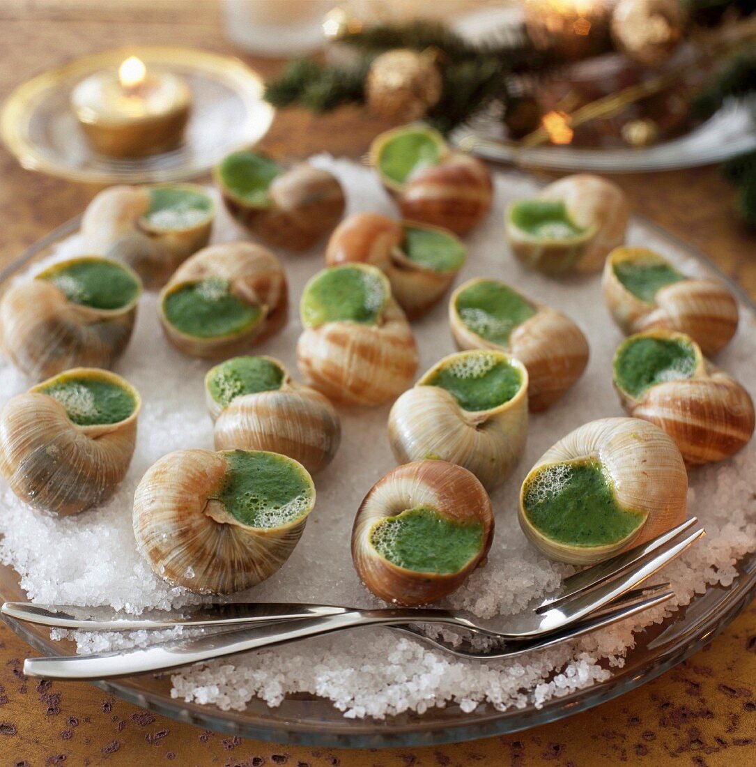 Tray of snails stuffed with parsley butter