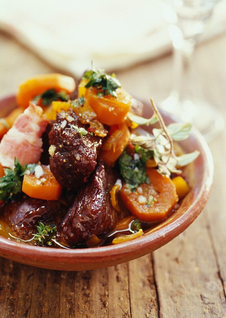 Ostrich,bacon and carrot stew