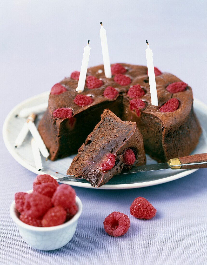 Chocolate and raspberry birthday cake