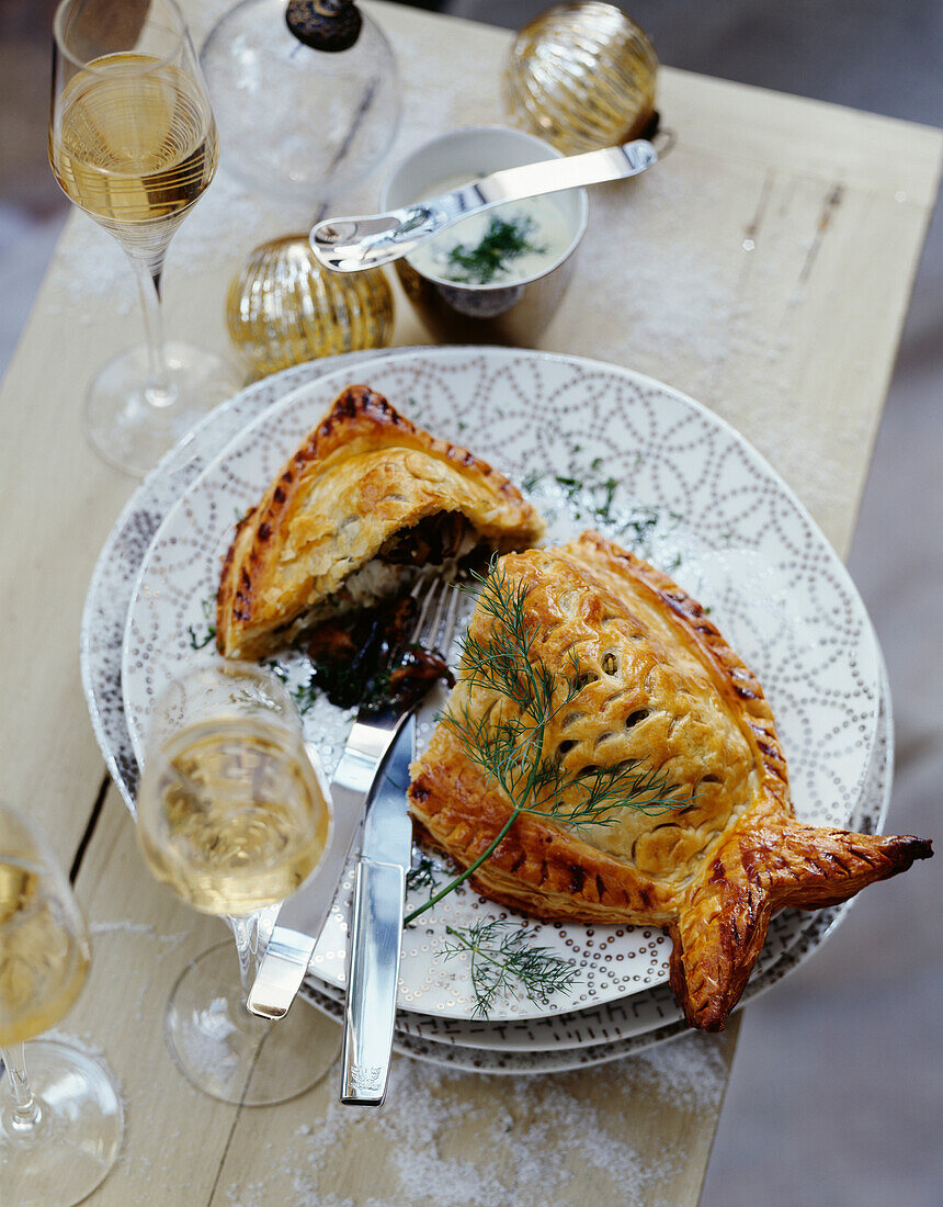 Fish koulibiac with dill