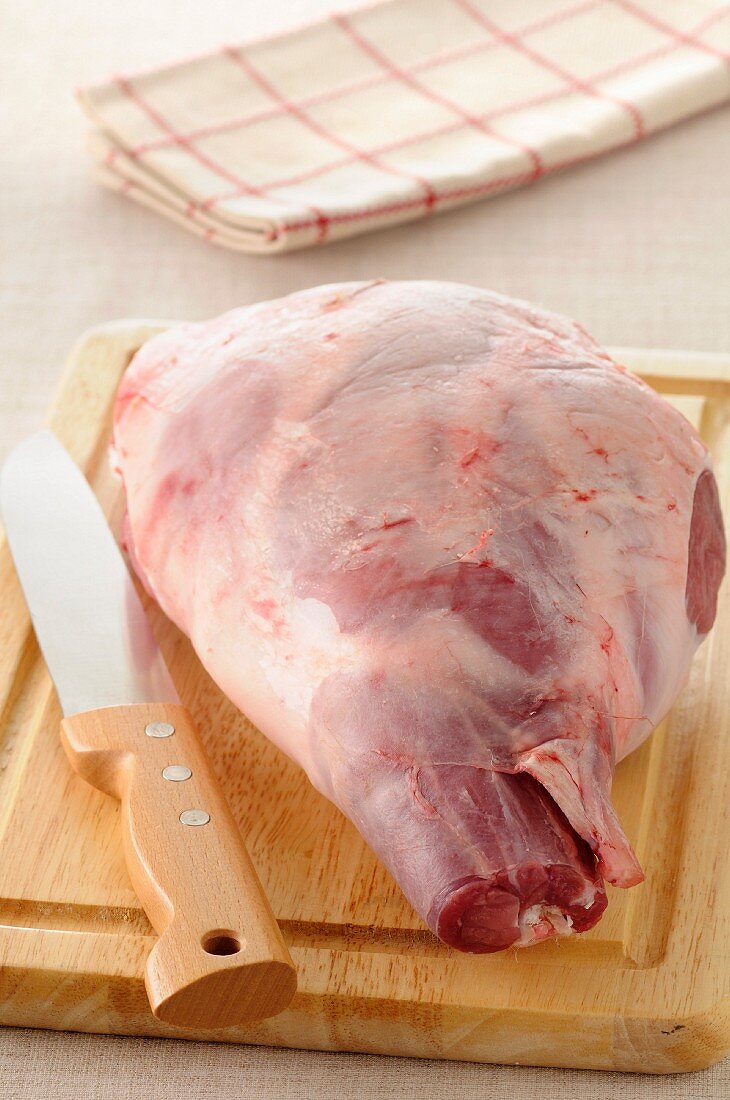 Raw leg of lamb