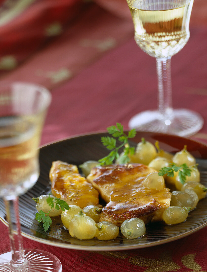 Duck foie gras escalope with grapes