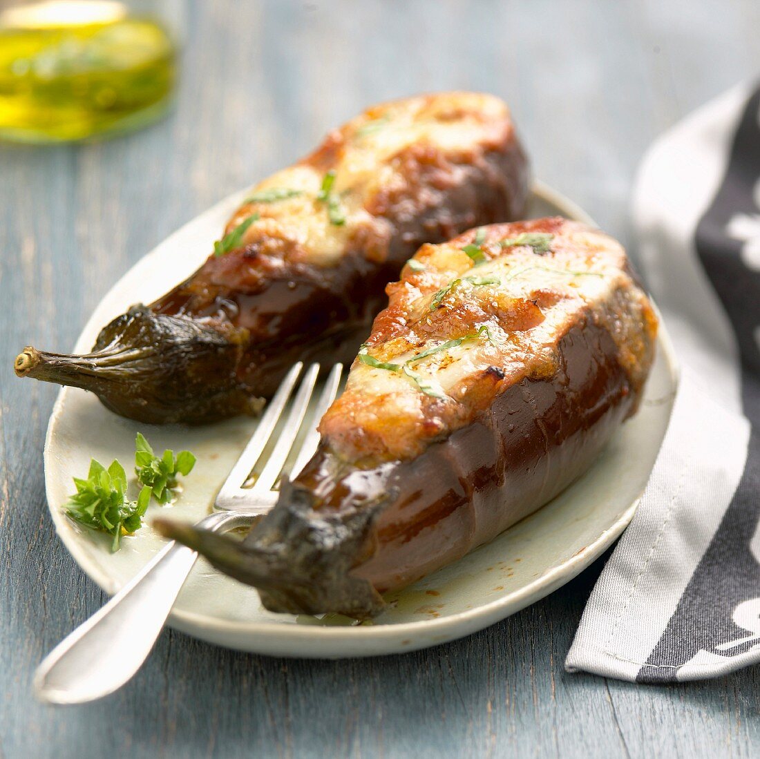 Stuufed eggplants with mozzarella