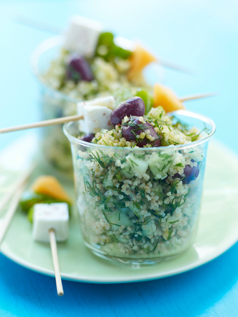 Tabbouleh and brochettes