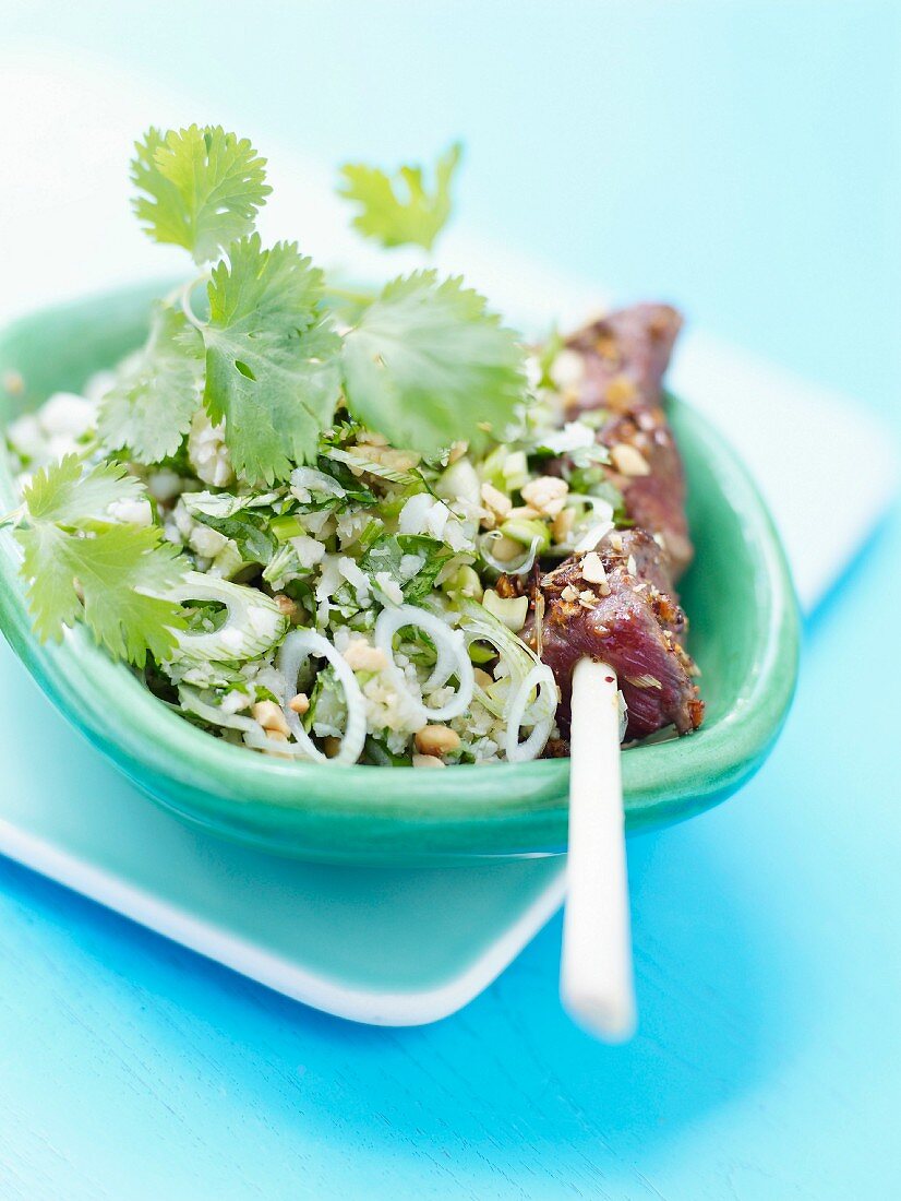 Beef kebab with hazelnut and parsley Tabbouleh