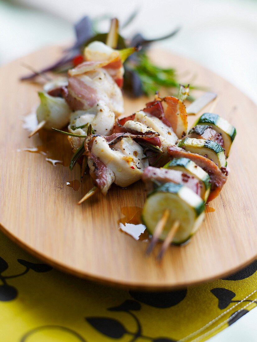 Chicken and bacon kebab, Pork, sage and honey kebab