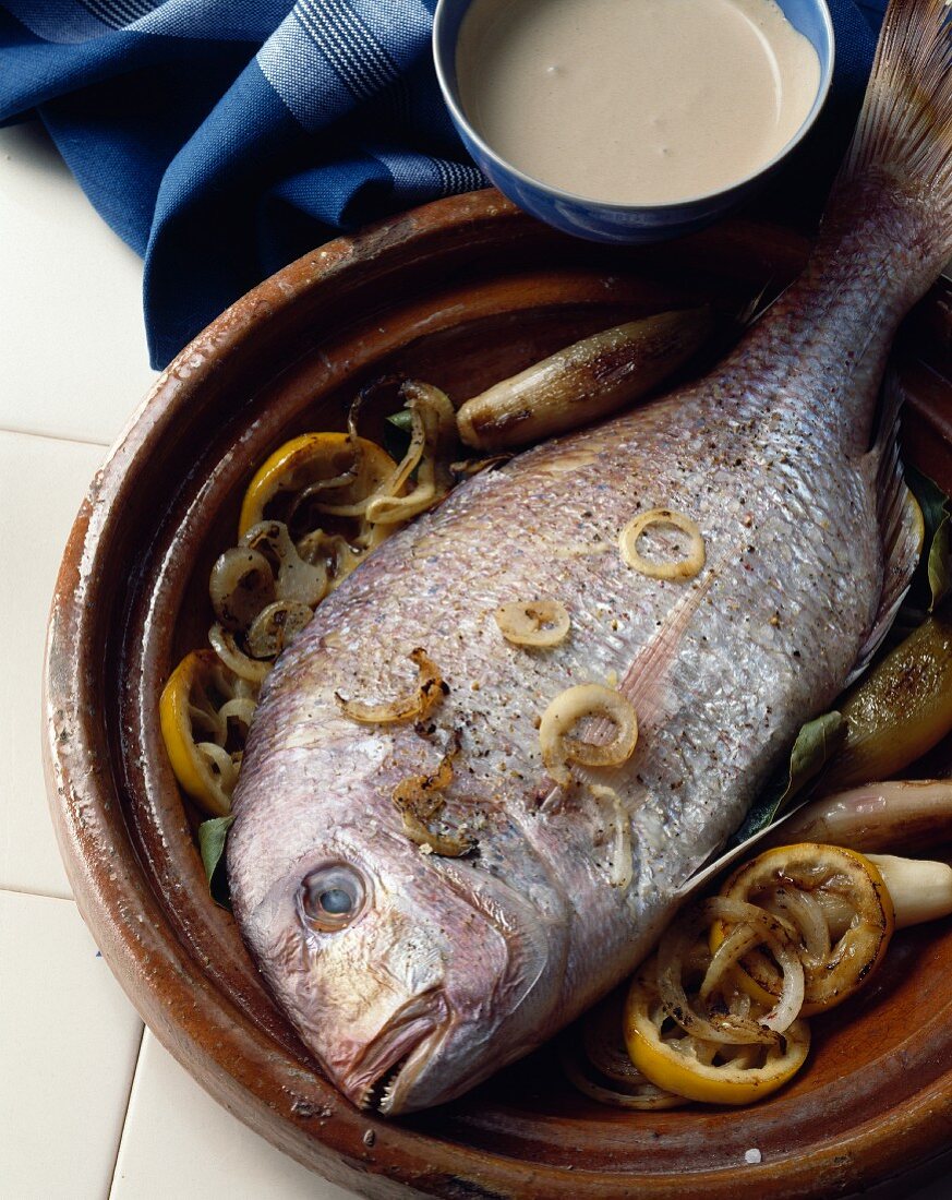 Seabream with anchovy sauce